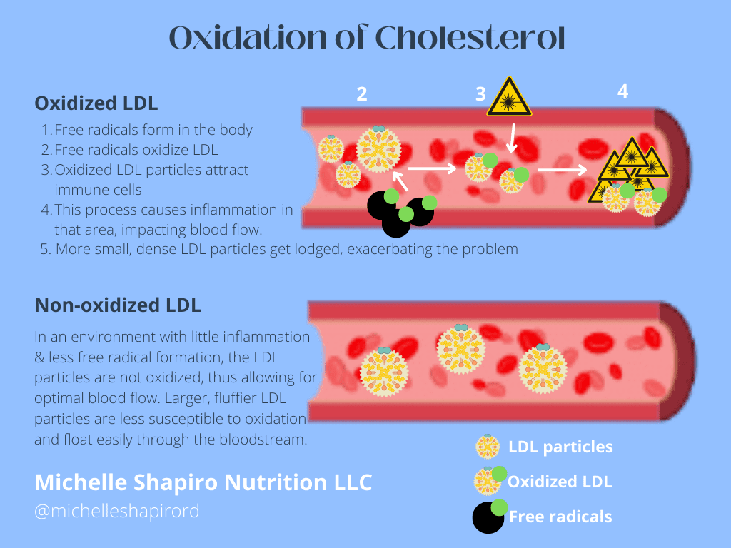 Functional nutritionist Michelle Shapiro RD explains how oxidation of cholesterol clogs arteries and leads to heart disease and inflammation